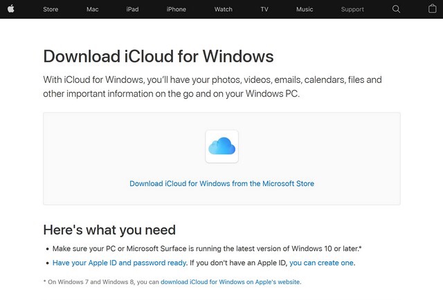 Apple’s link to iCloud for Windows