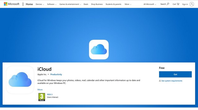 Microsoft’s iCloud download page